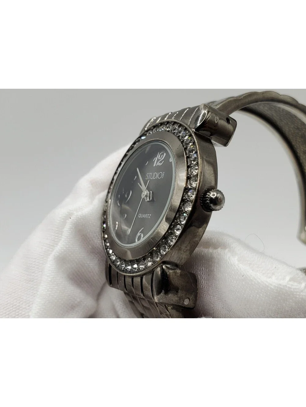 Studio Black Rhinestone Bezel Womens Watch 30mm New Battery